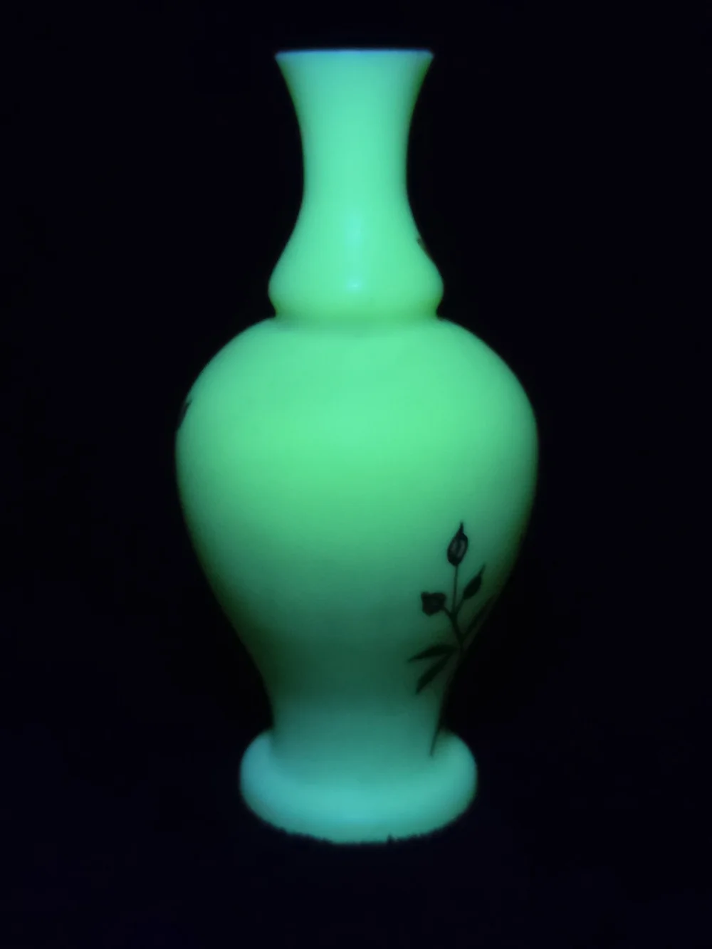 Bohemian Harrach Uranium Glass Vase – Fine Wildflower Enamel, c. 1880s